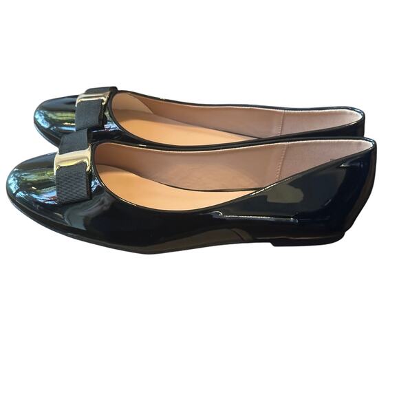 Journee Collection Flats 8.5 Black Patent Silver Buckle Round Toe Ballet - Picture 5 of 9